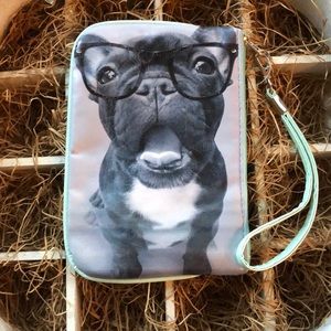 French Bulldog with glasses wristlet. NWT
